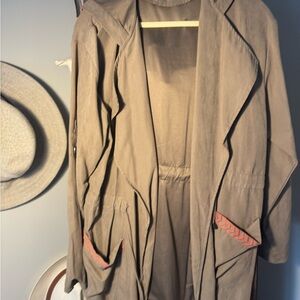 Umgee Tan Trench Coat with Red Accents